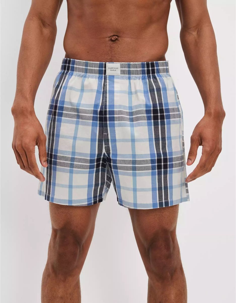 Shorts De Bain American Eagle AEO Plaid Stretch Bleu Homme | AUB-47405683